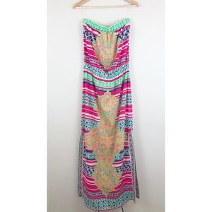 Hale Bob Strapless Tube Maxi Dress Side Slits